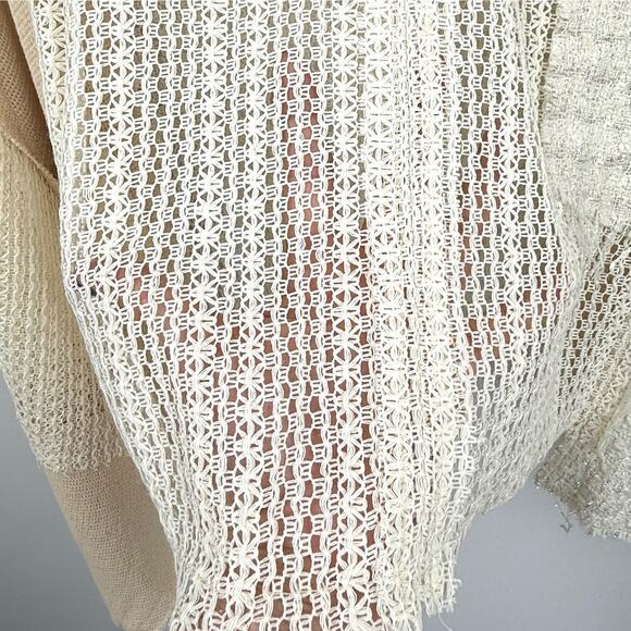 POL Mixed Open Weave Cropped Henley Women's M Wool Blend Metallic Patchwork Boho - Picture 5 of 10